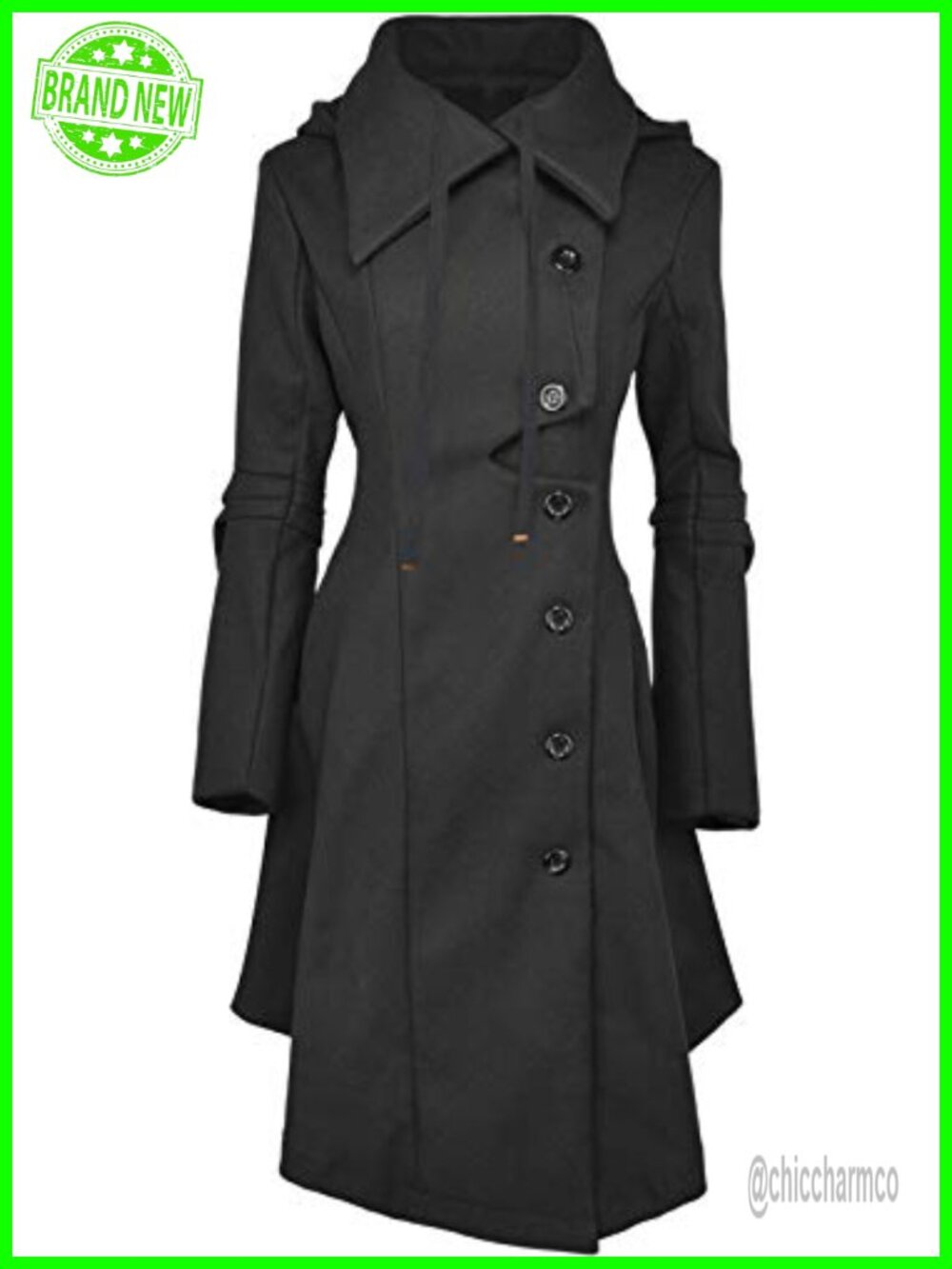 Women's Long Trench Pea Coat Winter Wool-Like Gothic Victorian Steampunk